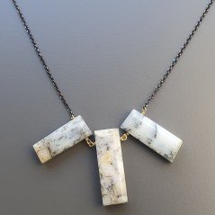 Collana Girocollo Con Catena Brunito Argento 925 E Opale Dendritica Rettangolo Baguette Sfaccettate A Mano Collana Girocollo Con Catena Brunito Argento 925 E Opale Dendritica Rettangolo Baguette Sfaccettate A Mano