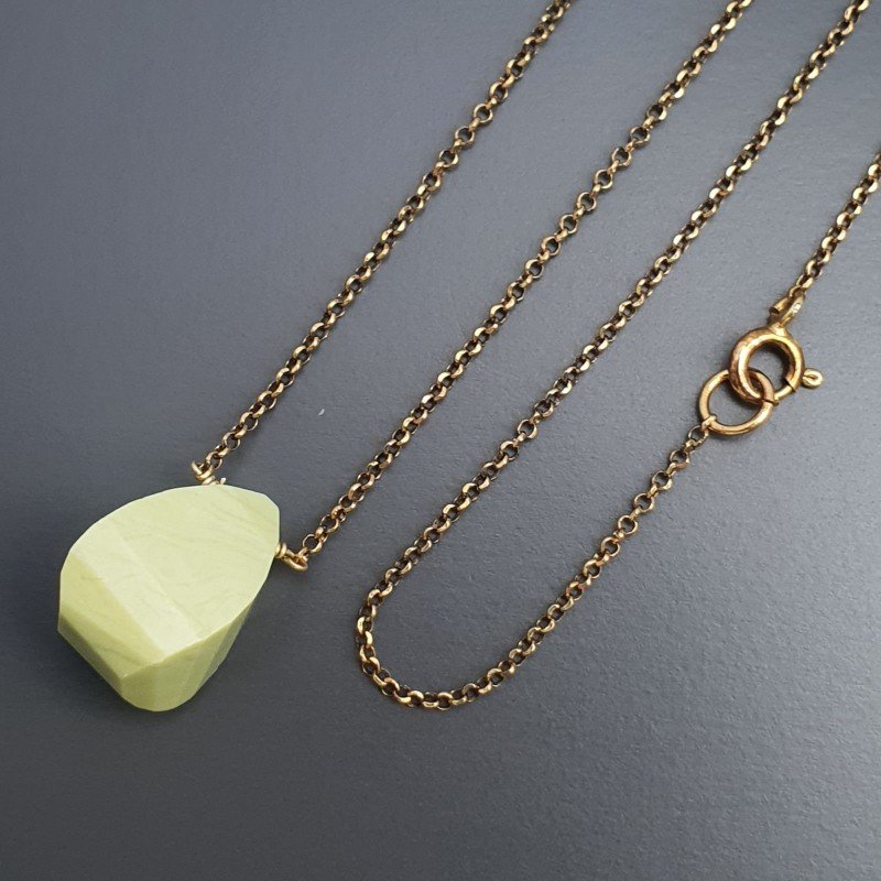 Collana Girocollo Con Catena Dorato Argento 925 E Giada Limone Gocce Twist Sfaccettato A Mano