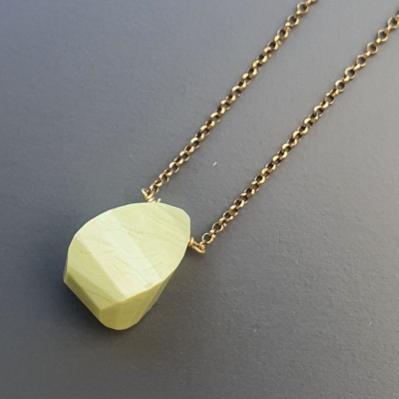 Collana Girocollo Con Catena Dorato Argento 925 E Giada Limone Gocce Twist Sfaccettato A Mano