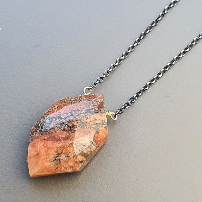 Collana Girocollo Con Catena Brunito Argento 925 E Unakite Forma Rombo Sfaccettato A Mano Collana Girocollo Con Catena Brunito Argento 925 E Unakite Forma Rombo Sfaccettato A Mano