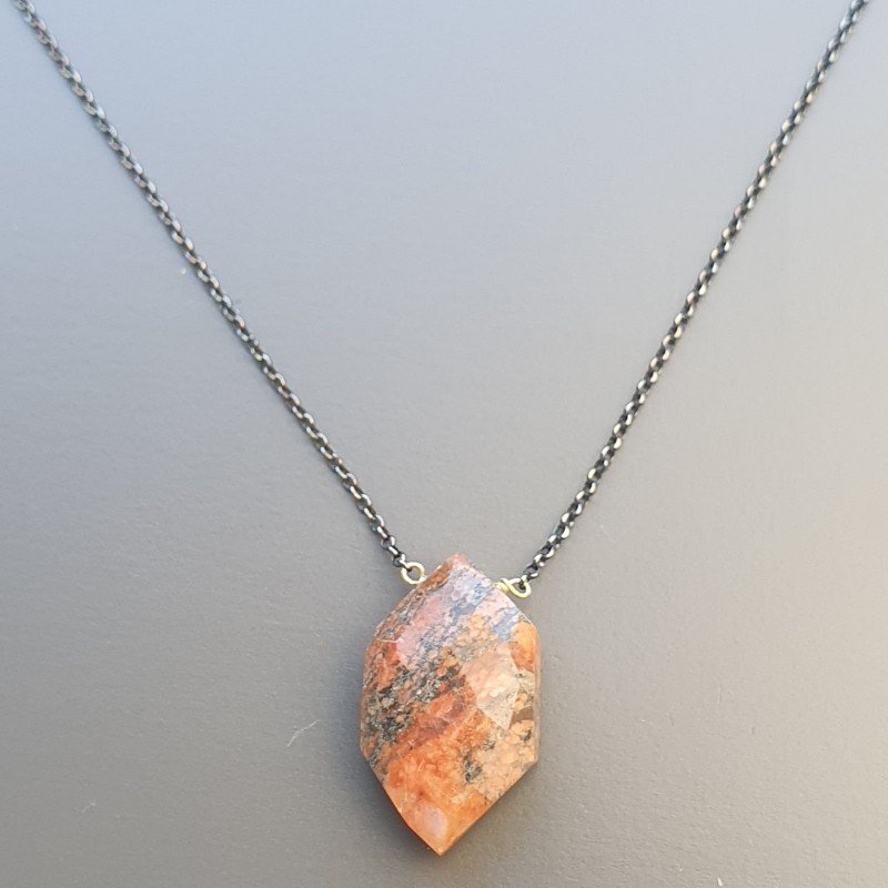 Collana Girocollo Con Catena Brunito Argento 925 E Unakite Forma Rombo Sfaccettato A Mano Collana Girocollo Con Catena Brunito Argento 925 E Unakite Forma Rombo Sfaccettato A Mano