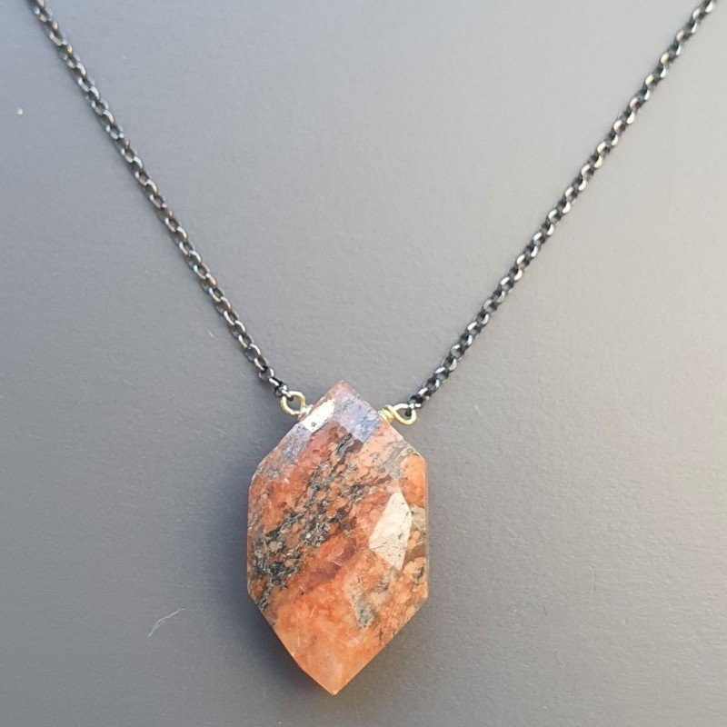 Collana Girocollo Con Catena Brunito Argento 925 E Unakite Forma Rombo Sfaccettato A Mano Collana Girocollo Con Catena Brunito Argento 925 E Unakite Forma Rombo Sfaccettato A Mano