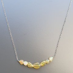 Collana Girocollo Con Catena Rodiato Argento 925 E Opale Ethiopia Sassi Liscio A Mano