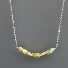 Collana Girocollo Con Catena Rodiato Argento 925 E Opale Ethiopia Sassi Liscio A Mano