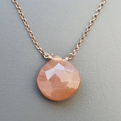 Collana Girocollo Con Catena Oro Rosa Argento 925 E Pietra Di Luna Cioccolato Gocce Piatto Sfaccettate A mano