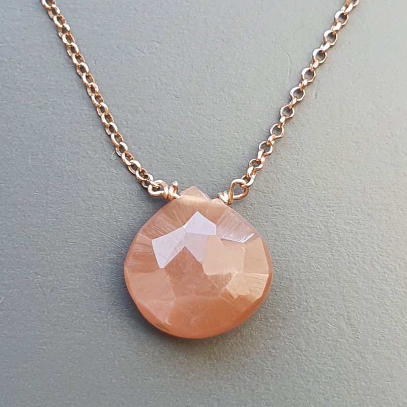 Collana Girocollo Con Catena Oro Rosa Argento 925 E Pietra Di Luna Cioccolato Gocce Piatto Sfaccettate A mano
