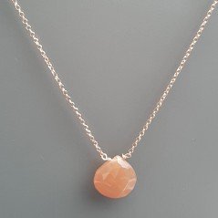 Collana Girocollo Con Catena Oro Rosa Argento 925 E Pietra Di Luna Cioccolato Gocce Piatto Sfaccettate A mano