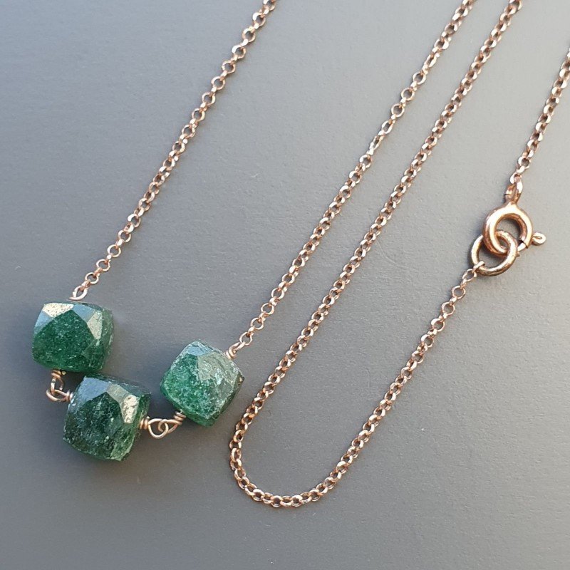 Collana Girocollo Con Catena Oro Rosa Argento 925 EAvventurina Verde Cubetti Sfaccettato A Mano