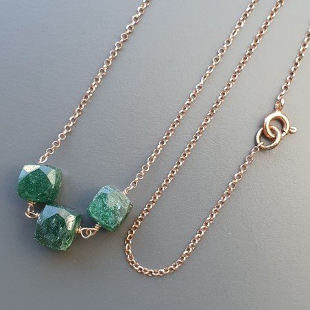 Collana Girocollo Con Catena Oro Rosa Argento 925 EAvventurina Verde Cubetti Sfaccettato A Mano