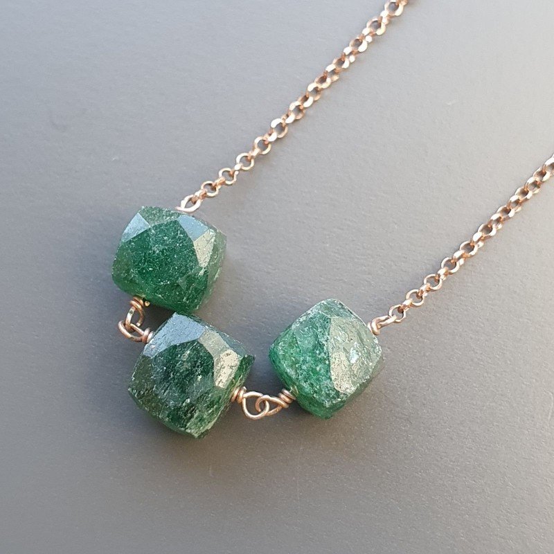 Collana Girocollo Con Catena Oro Rosa Argento 925 EAvventurina Verde Cubetti Sfaccettato A Mano