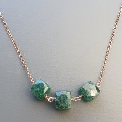 Collana Girocollo Con Catena Oro Rosa Argento 925 EAvventurina Verde Cubetti Sfaccettato A Mano