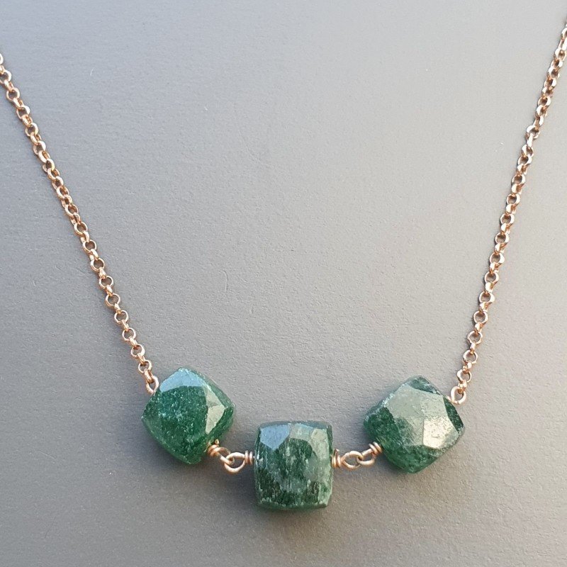 Collana Girocollo Con Catena Oro Rosa Argento 925 EAvventurina Verde Cubetti Sfaccettato A Mano