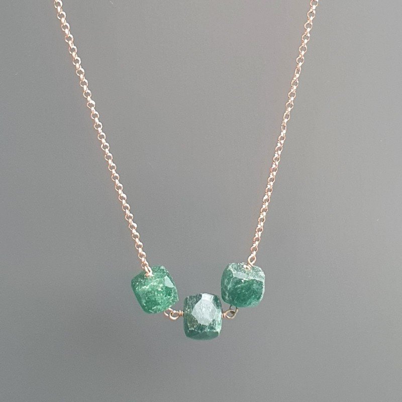 Collana Girocollo Con Catena Oro Rosa Argento 925 EAvventurina Verde Cubetti Sfaccettato A Mano