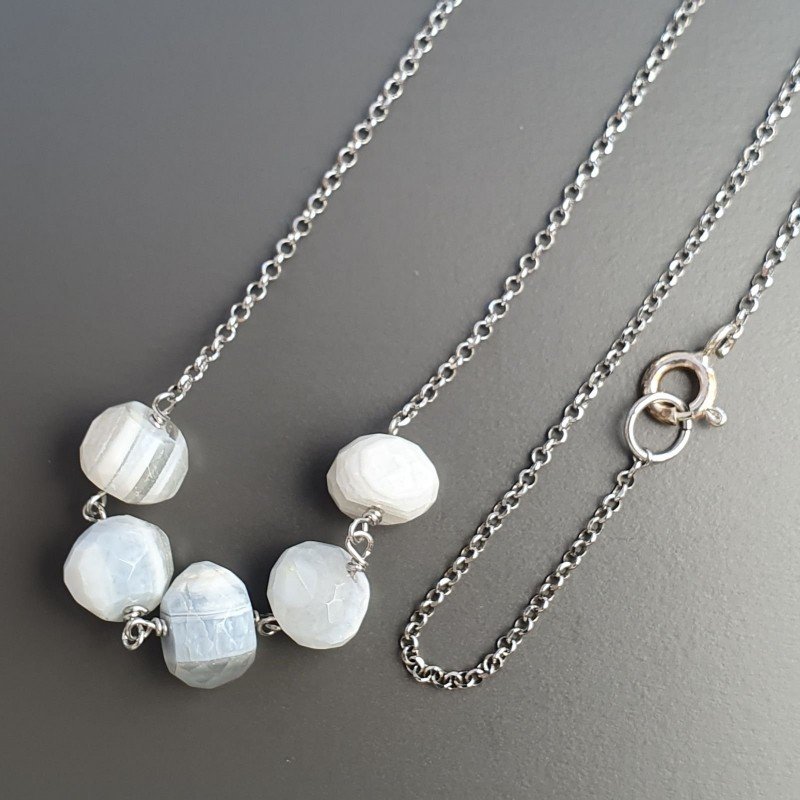 Collana Girocollo Con Catena Rodiato Argento 925 E Opale Somalia Rondelle Sfaccettate A Mano