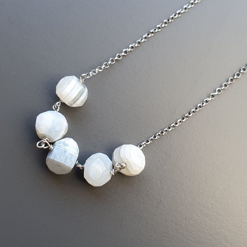 Collana Girocollo Con Catena Rodiato Argento 925 E Opale Somalia Rondelle Sfaccettate A Mano