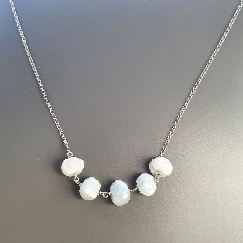 Collana Girocollo Con Catena Rodiato Argento 925 E Opale Somalia Rondelle Sfaccettate A Mano