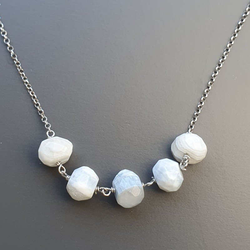 Collana Girocollo Con Catena Rodiato Argento 925 E Opale Somalia Rondelle Sfaccettate A Mano