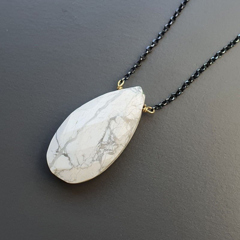 Collana Girocollo Con Catena Brunito Argento 925 E Aulite Gocce Piatte Sfaccettate A mano