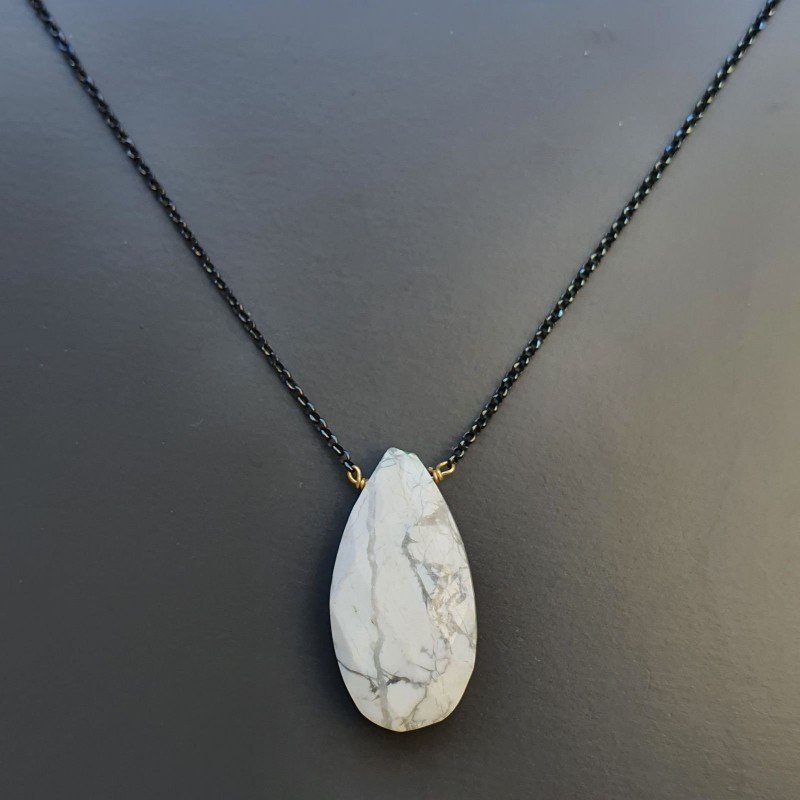 Collana Girocollo Con Catena Brunito Argento 925 E Aulite Gocce Piatte Sfaccettate A mano