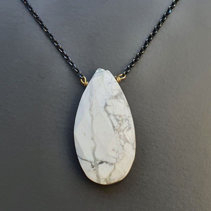 Collana Girocollo Con Catena Brunito Argento 925 E Aulite Gocce Piatte Sfaccettate A mano