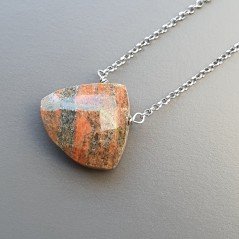 Collana Girocollo Con Catena Rodiato Argento 925 E Unakite Rettangolo Briolette Sfaccettate A Mano