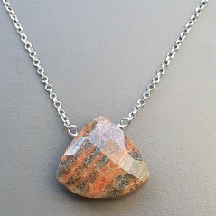 Collana Girocollo Con Catena Rodiato Argento 925 E Unakite Rettangolo Briolette Sfaccettate A Mano Collana Girocollo Con Catena Rodiato Argento 925 E Unakite Rettangolo Briolette Sfaccettate A Mano