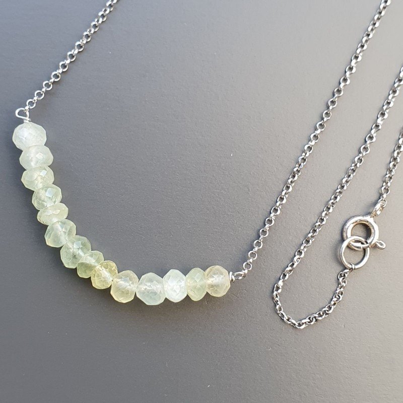 Collana Girocollo Con Catena Rodiato Argento 925 E Prehnite Rondelle Sfaccettato A Mano