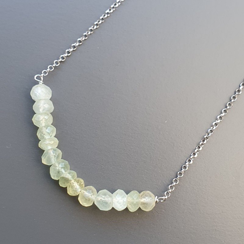 Collana Girocollo Con Catena Rodiato Argento 925 E Prehnite Rondelle Sfaccettato A Mano
