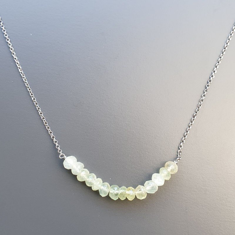 Collana Girocollo Con Catena Rodiato Argento 925 E Prehnite Rondelle Sfaccettato A Mano