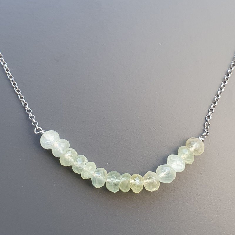 Collana Girocollo Con Catena Rodiato Argento 925 E Prehnite Rondelle Sfaccettato A Mano