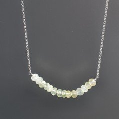 Collana Girocollo Con Catena Rodiato Argento 925 E Prehnite Rondelle Sfaccettato A Mano