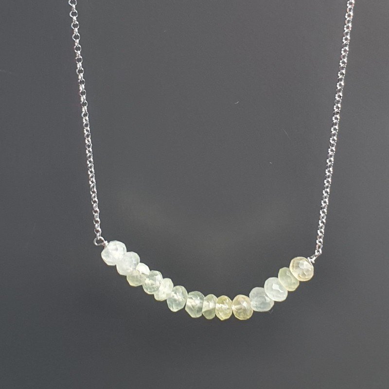Collana Girocollo Con Catena Rodiato Argento 925 E Prehnite Rondelle Sfaccettato A Mano