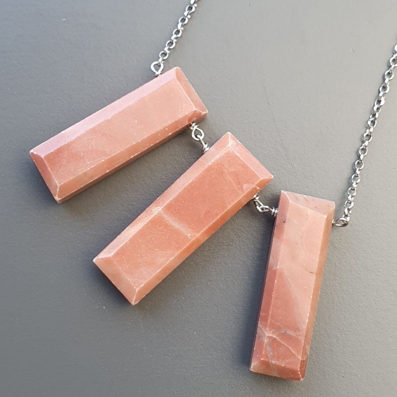 Collana Girocollo Con Catena Rodiato Argento 925 E Rhodonite Rettangolo Baguette Sfaccettate A Mano