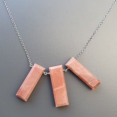 Collana Girocollo Con Catena Rodiato Argento 925 E Rhodonite Rettangolo Baguette Sfaccettate A Mano
