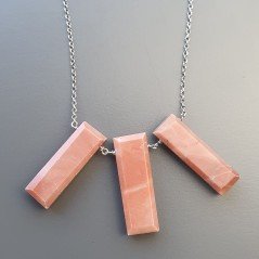 Collana Girocollo Con Catena Rodiato Argento 925 E Rhodonite Rettangolo Baguette Sfaccettate A Mano
