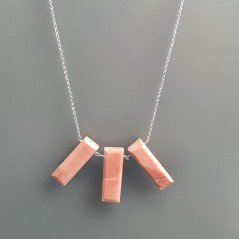 Collana Girocollo Con Catena Rodiato Argento 925 E Rhodonite Rettangolo Baguette Sfaccettate A Mano