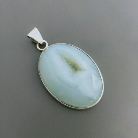 Ciondolo Di Argento 925 con Calcedonio Grezzo Druzy