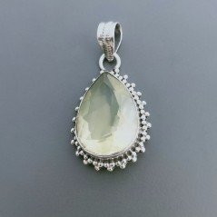 Ciondolo Di Argento 925 con Gemma di Quarzo Limone Goccia Sfaccettato