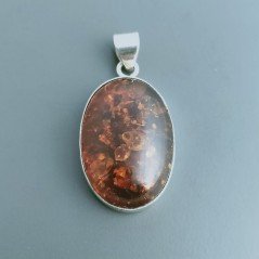 Ciondolo Di Argento 925 con Ambra Cabochon Liscio 1pz