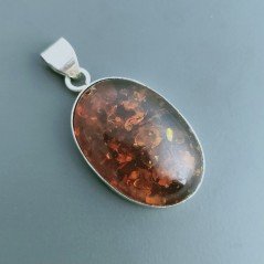 Ciondolo Di Argento 925 con Ambra Cabochon Liscio 1pz