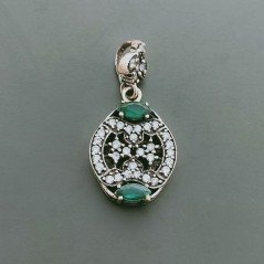 Ciondolo Di Argento 925 con Radice di Smeraldo Marquise e Zirconi Stile Etnico