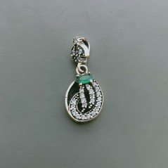 Ciondolo Di Argento 925 con Radice di Smeraldo Marquise e Zirconi Stile Etnico