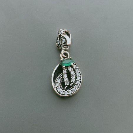 Ciondolo Di Argento 925 con Radice di Smeraldo Marquise e Zirconi Stile Etnico