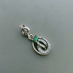 Ciondolo Di Argento 925 con Radice di Smeraldo Marquise e Zirconi Stile Etnico