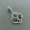 Ciondolo Di Argento 925 con Radice di Smeraldo e Rubino Tondo e Zirconi Stile Etnico