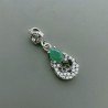 Ciondolo Di Argento 925 con Radice di Smeraldo Goccia e Zirconi Stile Etnico