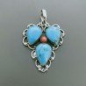Ciondolo Di Argento 925 con Turchese e Corallo Stile Etnico