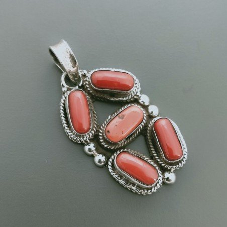 Ciondolo Di Argento 925 con Corallo Rosa Forma Rettangolare