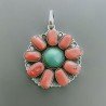 Ciondolo Di Argento 925 con Turchese e Corallo Forma Fiori Stile Etnico