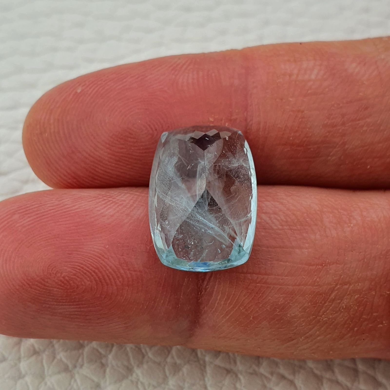 Acquamarina Naturale Taglio Cuscino Sfaccettata Fatto a Mano Gemma Sciolta 12X16x8,4mm 11,55 Carati 1pz